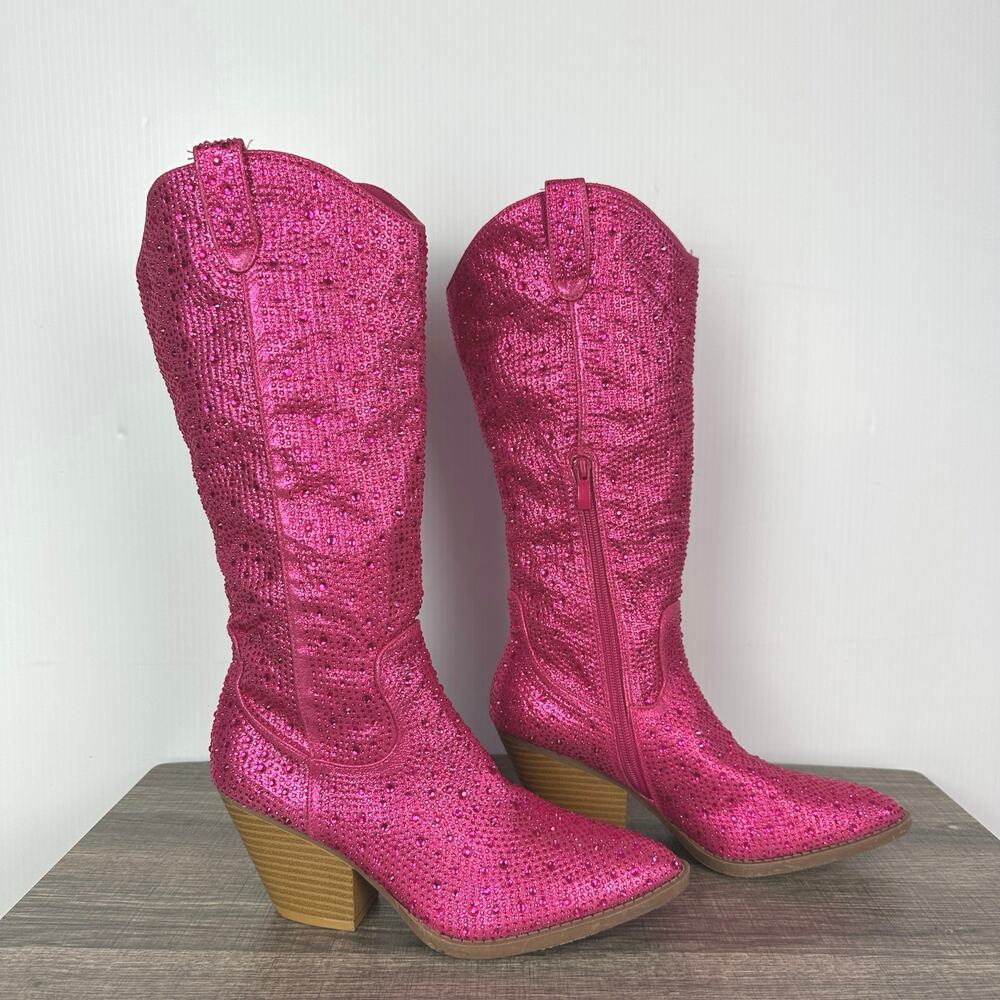 Pink Rhinestone Cowboy Boots Size 8.5 - Picture 3 of 10